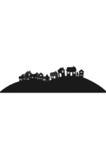 Village Houses on Hill Silhouette Free SVG File