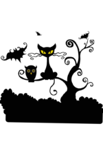 Cat Bat Owl Tree Halloween Scene Clipart - free svg file for members