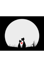 Cats in Love Watching Moon Black and White Clipart Free SVG File