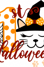 1st halloween, cat face with witch hat, baby free svg file
