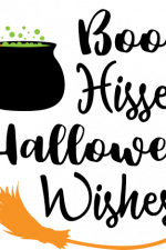 boos hisses and halloween wishes, cauldron, broom stick free svg file