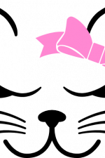 closed eyes cat head with bow, baby girl design free svg file