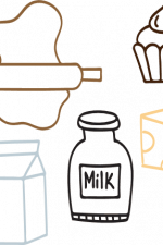 baking products bundle, cupcake, milk, cheese slice, bakery free svg file