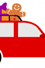 car with christmas elements, ginger bread man, candy cane, gifts free svg file