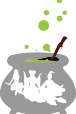 cauldron, three witches on the broom stick, halloween free svg file