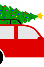 christmas car and decorative tree with lights, holiday free svg file