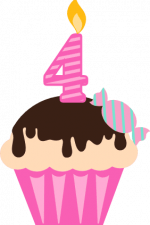 cupcake with number 4 candle and candy, birthday free svg file