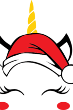 cute unicorn face with santa hat, christmas free svg file