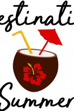 destination summer, tropical coconut drink with straw and umbrella, vacation free svg file
