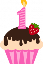 dripping cupcake with number 1 candle and strawberry, birthday free svg file