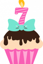 dripping cupcake with number 7 candle and bow, birthday free svg file