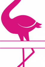 flamingo standing on one leg, split text frame free svg file