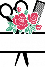 Floral Comb And Scissor, Split Text Frame, Hairdresser - free svg file for members