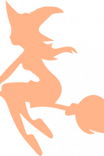flying witch on broom stick with hat silhouette, halloween free svg file