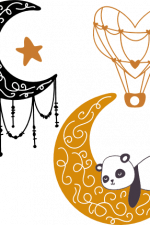 moon, air balloon, panda on moon, baby boho design free svg file