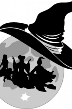 moon flying witches with hat, halloween free svg file