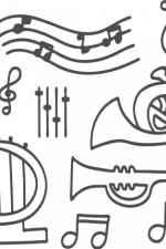 music elements, sheet ,french horn, harp free svg file