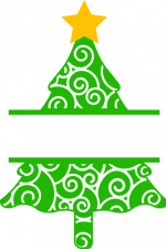 ornamental christmas tree with star split text frame, holiday free svg file