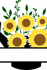 Watering Can And Sunflowers, Split Text Frame, Gardening, Decorative - free svg file for members