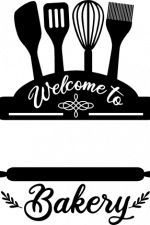welcome to bakery split text frame, spoons, baking free svg file