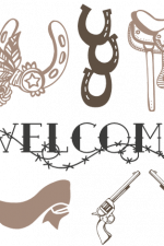 western bundle, welcome sign, horseshoes, guns, horse saddle - free svg file for members