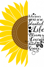 wherever you are planted in life bloom with courage and grace, half sunflower, inspirational - free svg file for members
