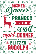 christmas reindeers names in ornamental frame - free svg file for members