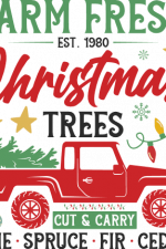 farm fresh est.1980 christmas trees cut and carry pine spruce fir cedar, jeep, free svg file