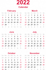 one page calendar 2022 free svg file