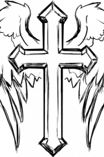 cross and angel wings, hand drawn free svg file