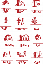 decorated christmas alphabet, split monogram letters - free svg file for members