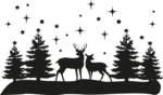 winter scene, deer, trees, night star sky - free svg file for members