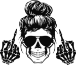 messy bun skull showing middle fingers, fuck you all, funny - free svg files for members