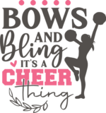 Bows and bling, its a cheer thing, girl cheering and holding poms clipart - free svg file for members