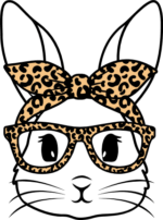 Cute Bunny face with glasses, leopard bandana, easter clipart image - free svg file for members