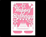Happy birthday greeting card, cake, baloons, birthday gift - free svg file for members