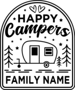 Happy campers, double frame, custom family name - free svg file for members