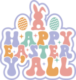 Happy easter yall, retro groovy text, easter shirt design free svg file