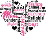 Heart made of words, Mother gift, Happy, amazing, kind, strong, gentle, smart, inspiring mom - free svg file for members