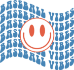 Baseball vibes, echo stacked text, smiley emoji free svg file