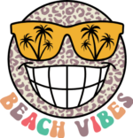 Leopard smiley face with sunglasses clipart image, Beach vibes - free svg file for members