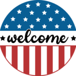 Welcome circle sign, USA flag, 4th of july door decor - free svg file for members