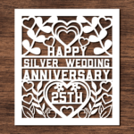Floral greeting card, Happy silver 25th wedding anniversary - free svg file for members