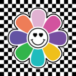 Flower and smiley emoji clipart image, checkered design - free svg file for members