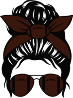 Football mama face wearing sunglasses and messy bun with bandana clipart image - free svg file for members