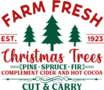 Farm fresh christmas trees, Pine spruce fir, complement cider and hot cocoa - free svg file for members