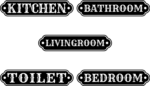 Room tags labels bundle, kitchen bathroom, Livingroom, bedroom, toilet - free svg file for members