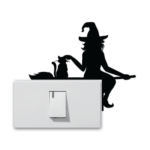 Witch and cat on broom silhouette, Halloween Light Switch Wall Stickers Decals - free svg file for members