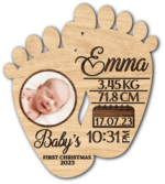 Personalized Digital Baby's first Christmas Ornament Birth Stats Feet 2023 - free svg file for members