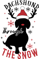 Dachshund through the snow, dog wearing Santa hat and reindeer antler - free svg file for members